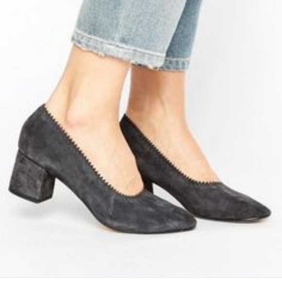 Mango Shoes - Mango Block Day Heel Gray Suede, Sz 40